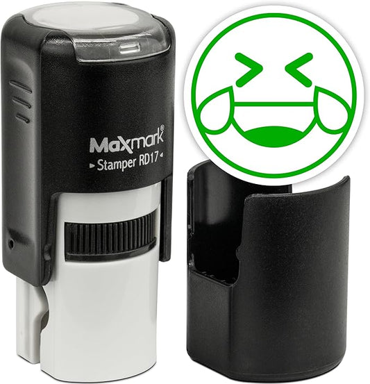 MaxMark Round Self Inking Emoji Stamp - Laughing - Green Ink