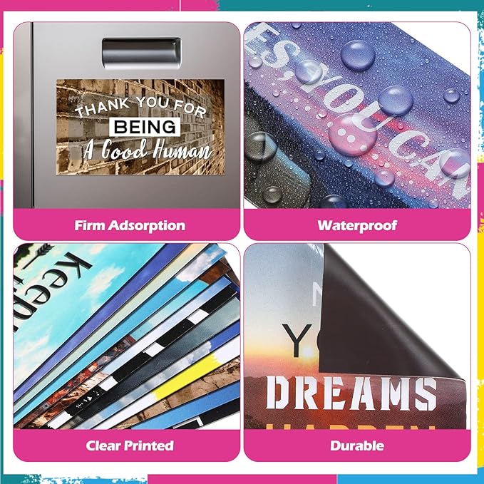 Xuhal 60 Pcs Inspirational Magnets Bulk Rectangle Positive Affirmation Magnets Decals Decorative Inspiring Quotes Fridge Magnetic Stickers for Adults Students Team Motivational Gifts (Natural)