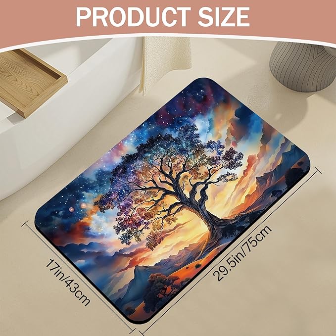 Non Slip Bath Mat,Tree of Life Bathroom Decor,Diatomaceous Bath Mat Quick Dry Absorbent Bathroom Rugs-Shower Rug for Kitchen Laundry Bathtub Shower 17"x29.5"