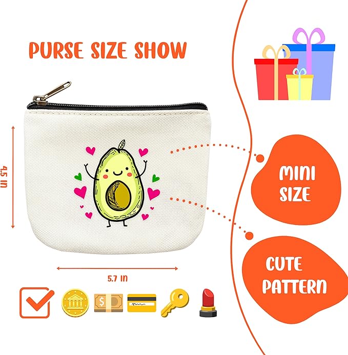 Avocado Coin Purse Pouch Bag Holder for Teens Girls Women Kids, Avocado Lovers Gifts Stuff Decor, Small Mini Purse Coin Card Key Headset Lipstick!