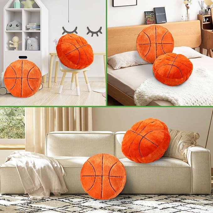 Basketball Pillow,2 Pcs Fun Basketball Plush Throw Pillows,Cute Chair Cusion,Sports Pillows for Boys Room,Soft Decorative Pillow for Birthday Gift Sofa Bed Living Room Decor 15.7"