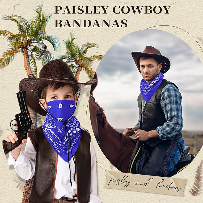 Blulu 6 Pcs Neon Color Cowboy Bandanas for Men Women Assorted Paisley Pattern Handkerchiefs 22 x 22 Inch Kids Headwrap Scarfs