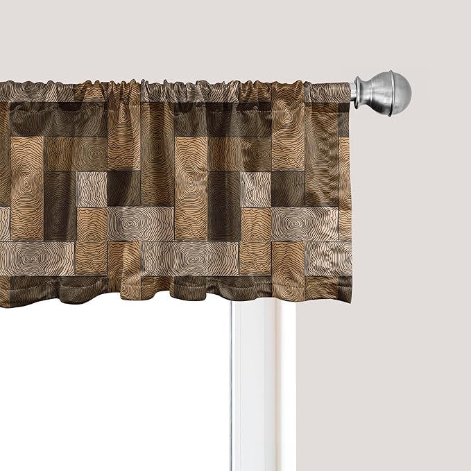 Ambesonne Chocolate Window Valance, Parquet Pattern in Wooden Style Geometric Design in Nature Inspired Art, Curtain Valance for Kitchen Bedroom Decor with Rod Pocket, 54" X 12", Beige Brown