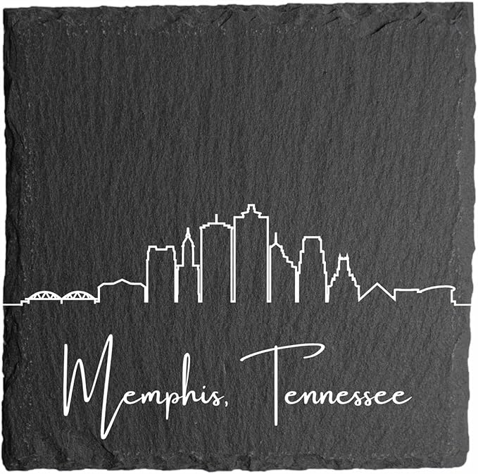 Blue Ridge Mountain Gifts - Memphis TN Skyline Coasters, Set of 4 - Memphis Tennessee Souvenir, Slate Coasters with Minimalist Skyline, Housewarming Gift for Friends, Family, & Neighbors