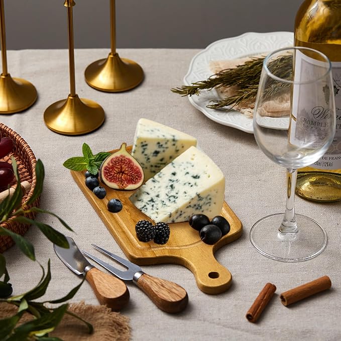1 Set Bridal Baby Shower Cheese Prizes Wooden Square Board Gift Set Knives Forks Thank You Tags with Box for Guests for Valentines Bridal Baby Shower Housewarming (Teak Wood)