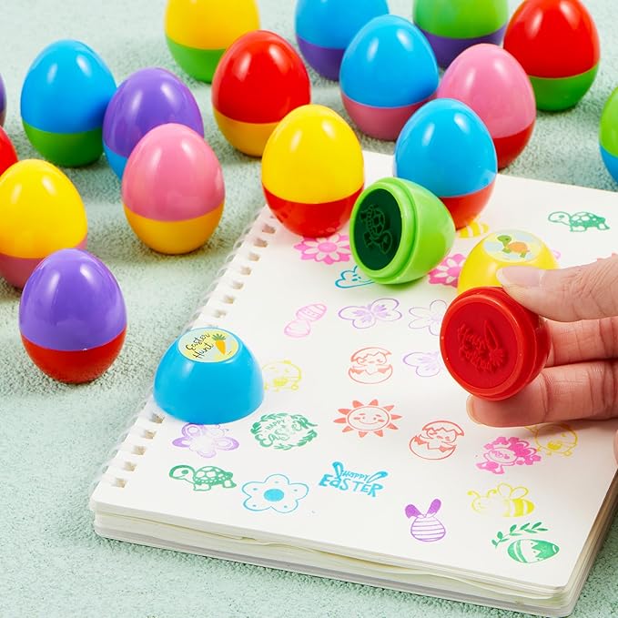 JOYIN 24Pcs Easter Egg Stampers Toys for Easter Eggs Hunt Game, Basket Stuffers Fillers, Kids Party Favor, Assorted Self-ink Stamp for Classroom Exchange and Prize Supplies Gifts