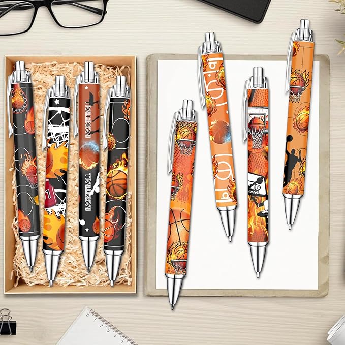 Basketball Pens Set – Fun Sports-Themed Writing Pens for kids,Students, and Coaches – Smooth Black Ink and Comfortable Grip – Great Party Favors, School Rewards, and Holiday Gift Ideas, 8 Pack
