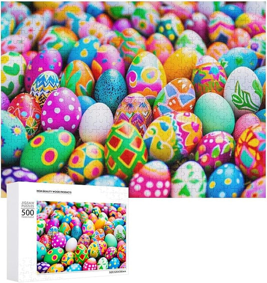 Wooden Puzzle - Easter Eggs Jigsaw Puzzles，Wooden Puzzles for Adults 500 Pieces Challenge Puzzles，Educational Games，Family Puzzles，Unique Gifts for Wall Art,Funnny Puzzles