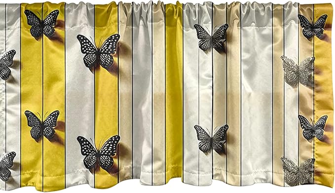 Ambesonne Butterfly Window Valance Pack of 2, Summer Tone Lines Wingy Animals with Faded Effect Print Country Vibe, Rod Pocket Curtain Valances Kitchen Bedroom, 42" X 12",Yellow Reseda Green Beige
