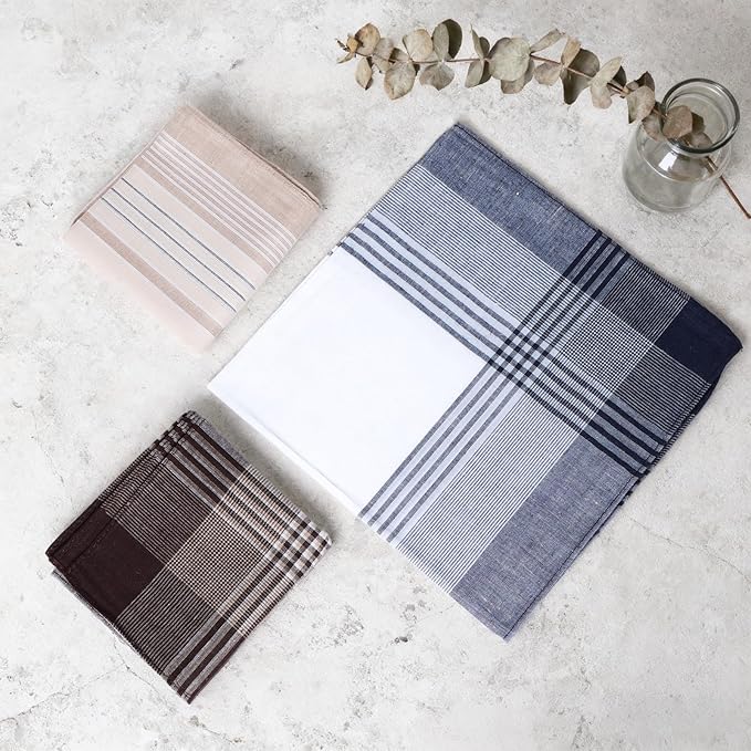12 Pcs Pure Cotton Handkerchief Set for Men Checkered Print Handkerchiefs for Suits Daily Use