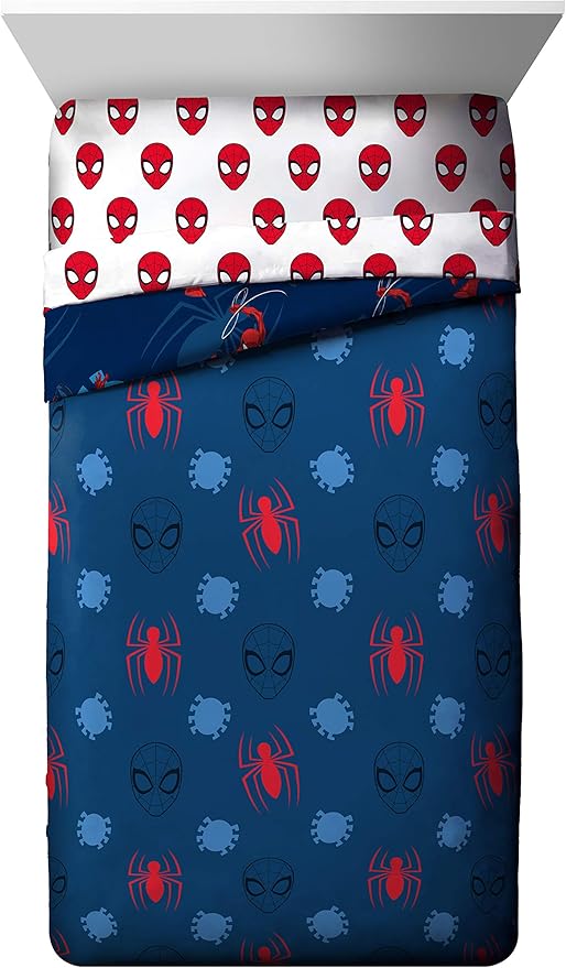 Jay Franco Marvel Spiderman Spidey Daze 4 Piece Twin Bed Set - Includes Reversible Comforter & Sheet Set Bedding - Super Soft Fade Resistant Microfiber (Official Marvel Product)