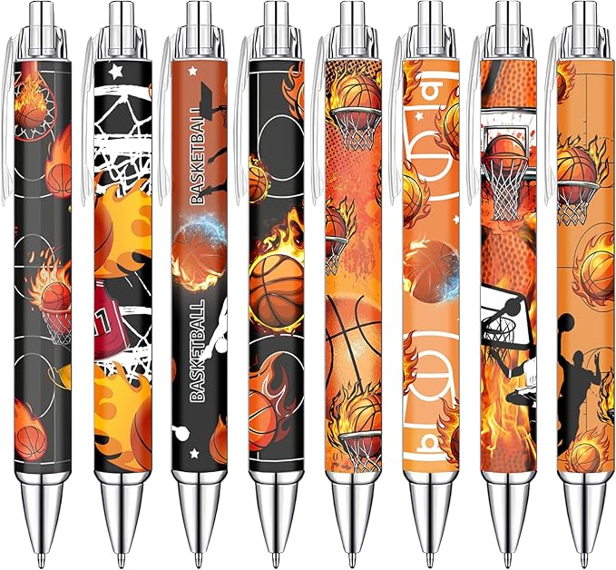 Basketball Pens Set – Fun Sports-Themed Writing Pens for kids,Students, and Coaches – Smooth Black Ink and Comfortable Grip – Great Party Favors, School Rewards, and Holiday Gift Ideas, 8 Pack
