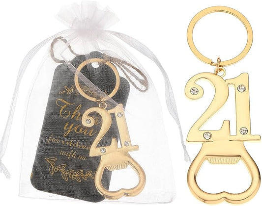 24 pcs 21th Gold Keychain Bottle Opener Birthday Party Favors for Guests,21th Beer Bottle Opener Favors Bulk for Birthday Anniversary Souvenirs Party Decor Supplies (Gold 21th)