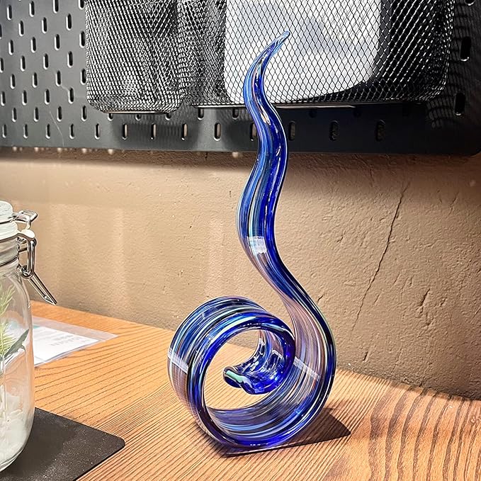 11.4" Tall Hand-Blown Glass Sculpture Murano-Style Sculpture Art Ornament Statue Figurines Home Decor Accent Piece Coastal Ocean Nautical Home Decor,Shelf,TV Stand,Tabletop Centerpieces,Wonderful Gift