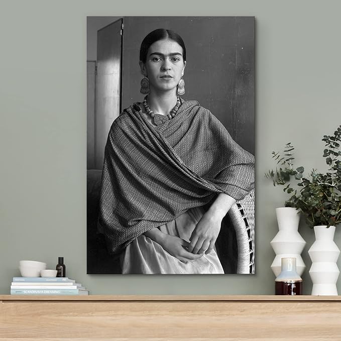 wall26 Canvas Print Wall Art Mexican Master Artist Black & White Frida Kahlo Historic Classic Photography Realism Traditional Portrait Vintage Retro for Living Room, Bedroom, Office - 32"x48"