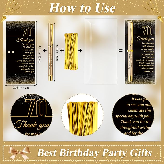 30 Set 70th Birthday Party Favor for Guest Anniversary Party Favor with Black and Gold Ballpoint Pens and Thank You Cards for Women Men Birthday Anniversary Appreciation Gifts