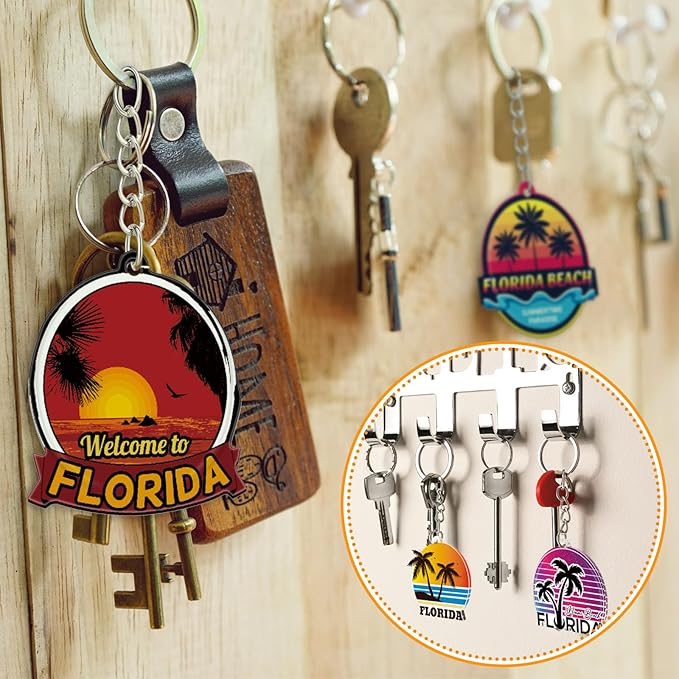 50 Pcs Florida Souvenirs Acrylic Keychain Gifts Bulk United State Keychain Palm Tree Sea Sun Map Travel Souvenirs