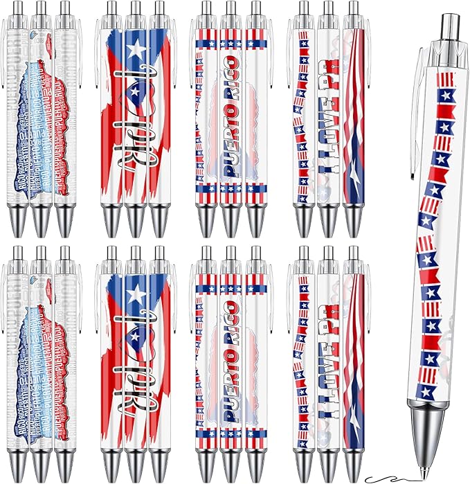 Puerto Rico Ballpoint Pens Gifts 24 Pcs Puerto Rican Travel Souvenirs Gifts Pr Flag Retractable Smooth Ball Point Pen Patriotic Party Favor for Office School Reward Home Traveler Supplies