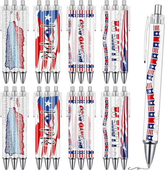 Puerto Rico Ballpoint Pens Gifts 24 Pcs Puerto Rican Travel Souvenirs Gifts Pr Flag Retractable Smooth Ball Point Pen Patriotic Party Favor for Office School Reward Home Traveler Supplies