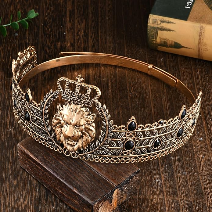 King Crown and Birthday Sash, King Crown for Men,Gold Men's Tiara Prince Diadem,Royal Medieval Cosplay Birthday Prom Halloween Hair Accessories