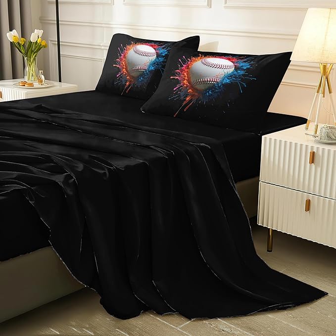 Helloosun 5PCS Baseball Comforter Set Full,Sports Bedding Sets for Boys,Full Comforter Sets for Boys,Baseball Bedding Set with Sheets