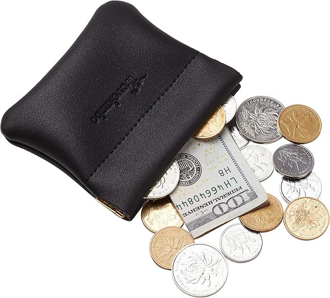 Travelambo Leather Squeeze Coin Purse Pouch Change Holder For Men & Women