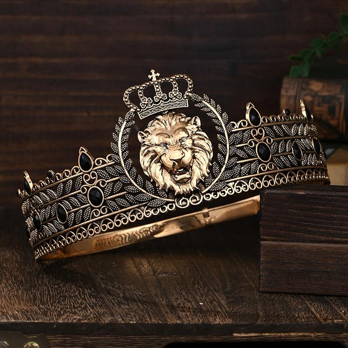King Crown and Birthday Sash, King Crown for Men,Gold Men's Tiara Prince Diadem,Royal Medieval Cosplay Birthday Prom Halloween Hair Accessories