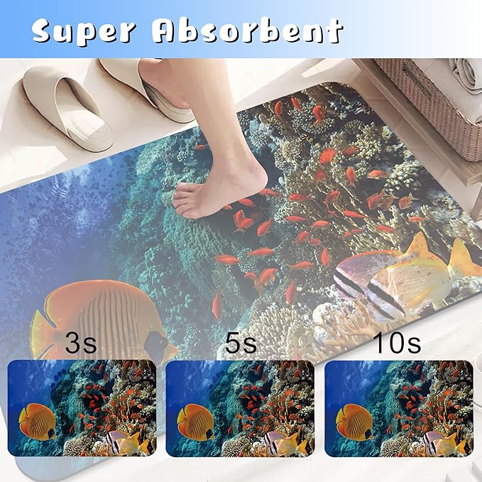Bathroom Rugs Non Slip Quick Dry Bath mat Rubber Bathroom mat, Super Absorbent Bath mat, Washable Bathroom mat Bath Rugs, Shower Mat Bath Mats for Bath Floor, 15.7x23.6in, Sea Turtle