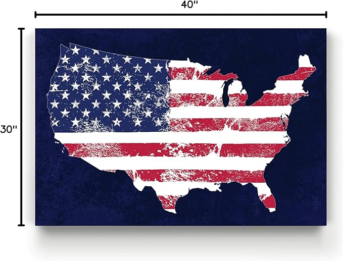 Renditions Gallery Nature Wall Art Paintings Window View Prints Vintage Faded American Flag Glam Patriotic Modern Blue American Map Decorations for Bedroom Office Kitchen - 30"x40" LT25