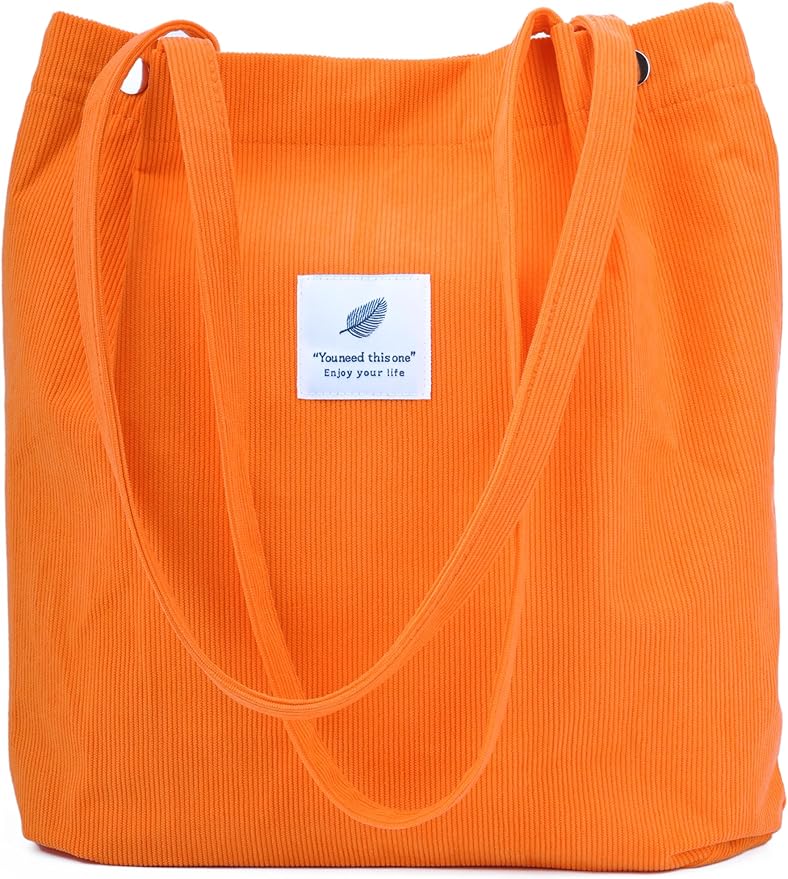 Corduroy Tote Bag Cute Tote Bags for Women Shoulder Bag with Inner Pocket for Work Beach Travel and Shopping Grocery