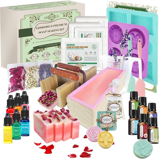 EDSRDRUS Soap Making Kit Series - Soap Making Supplies with Glycerin Soap Base, Silicone Molds, Fragrance Oils, Pigments & More (Green Advanced Soap Making Kit)