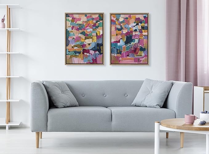 Kate and Laurel Sylvie Applause Framed Canvas Wall Art Set by Leah Nadeau, Set of 2, 18x24 Gold, Decorative Colorful Abstract Art Print for Wall