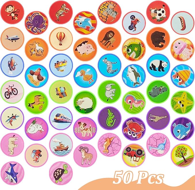 Cinrobiye 50 PCS Stampers for Kids ,Animal Car Fun Theme Self-Inking Stamp Set for Party Favors Classroom Rewards DIY Crafts Goodie Bag Fillers Birthday Gifts Spring Summer Supplies