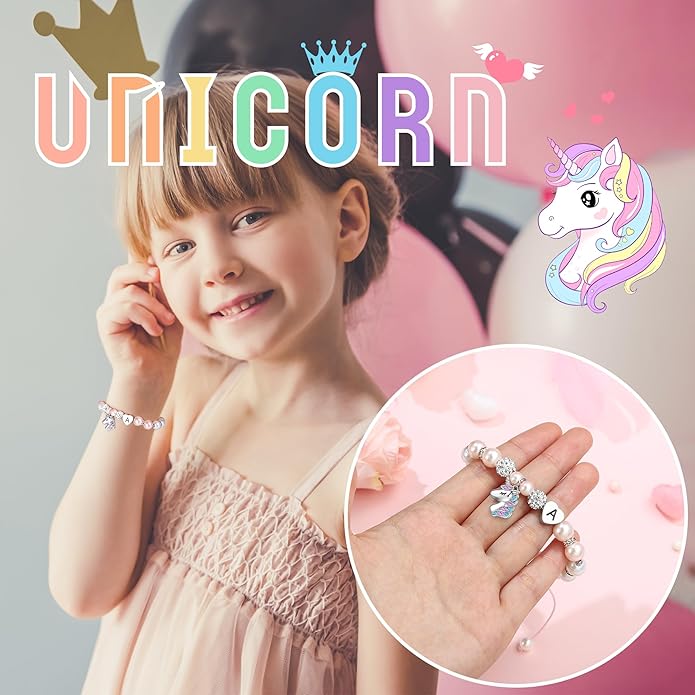 Hidepoo Valentines Gifts for Kids Girls - Unicorn Bracelets for Girls Kids, CZ Initial Unicorns Bracelet Adjustable Heart Initial Unicorn Bracelets Jewelry Birthday Gifts for Girl