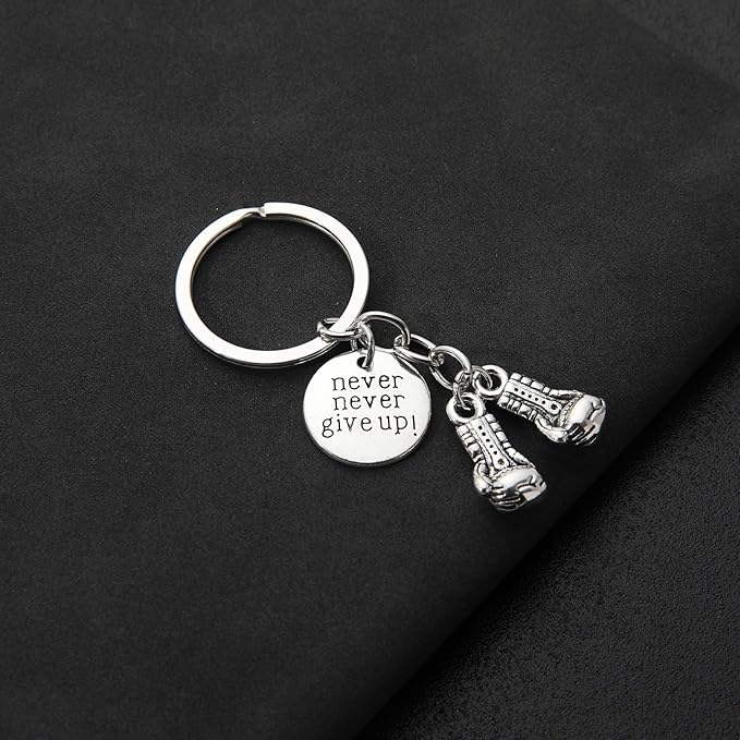 PHAETON 20PCS Never Give Up Boxing Keychain Boxing Gloves Charm Keyring Inspirational Gifts for Boxers Boxing Coach Boxing Keychain Fitness Gifts Boxer Fan GiftSport Lover
