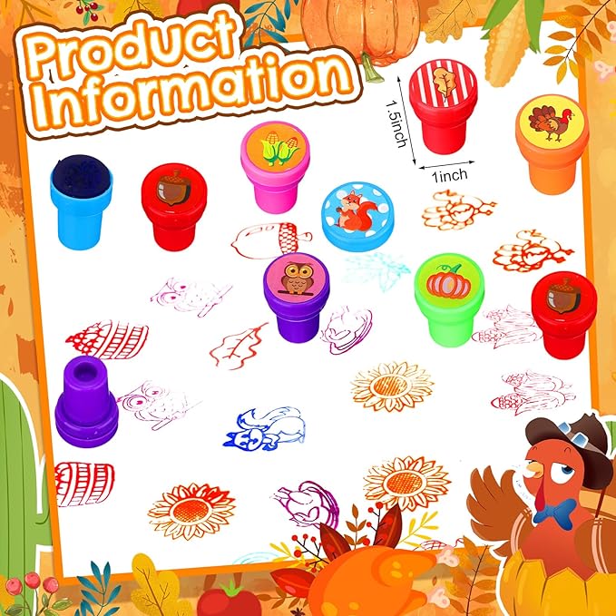 Geelin 100 Pcs Fall Stampers for Kids - Autumn Self Ink Stamps Bulk Thanksgiving Party Favors Assorted Kids Stamps Fall Toys for Party Gift Goody Bag Filler Treats, Classroom Rewards