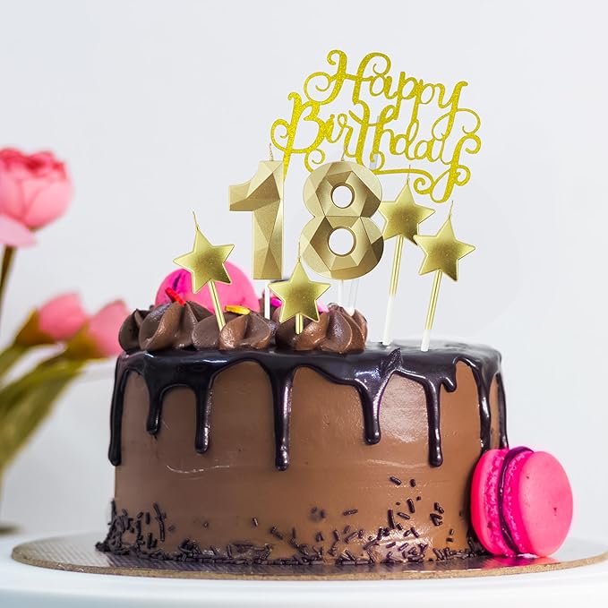 Golden Number 60 Birthday Candles and Star Birthday Candles 2.76 inch Birthday Cake Candles 3D Diamond Shaped Candles are Suitable for Birthday Parties and Anniversary Cake Decorations Candles