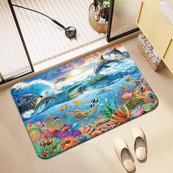 Bathroom Rugs Non Slip Quick Dry Bath mat Rubber Bathroom mat, Super Absorbent Bath mat, Washable Bathroom mat Bath Rugs, Shower Mat Bath Mats for Bath Floor, 15.7x23.6in, Sea Turtle