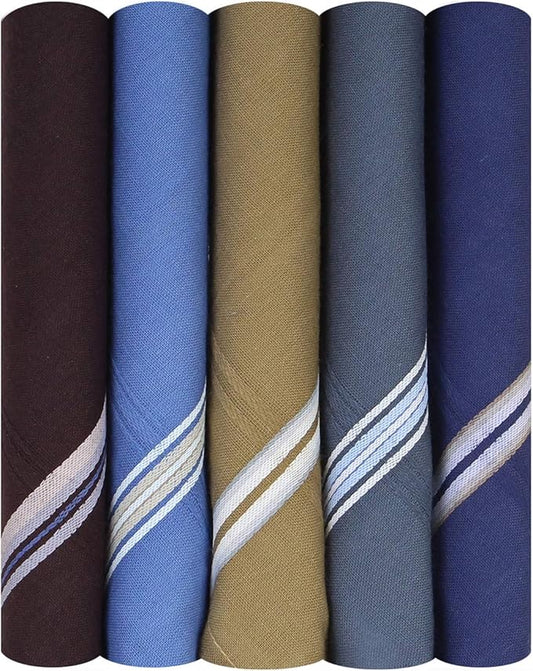 Caruso Italy Men's Premium 100% Pure Cotton Handkerchief Colored Border - (46x46 cm)
