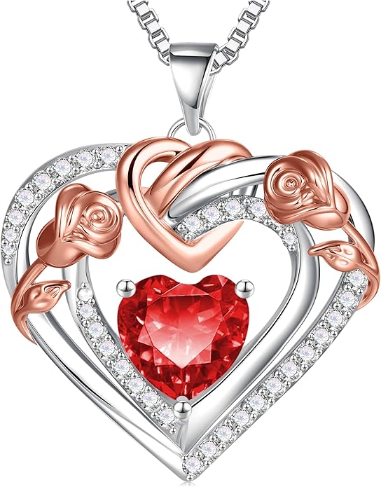 JKK Valentines Day Gifts for Mom - S925 Sterling Silver 12 Month Birthstone Necklaces Valentine's Day Mothers Day Birthday Christmas Gifts for Women Wift Mom