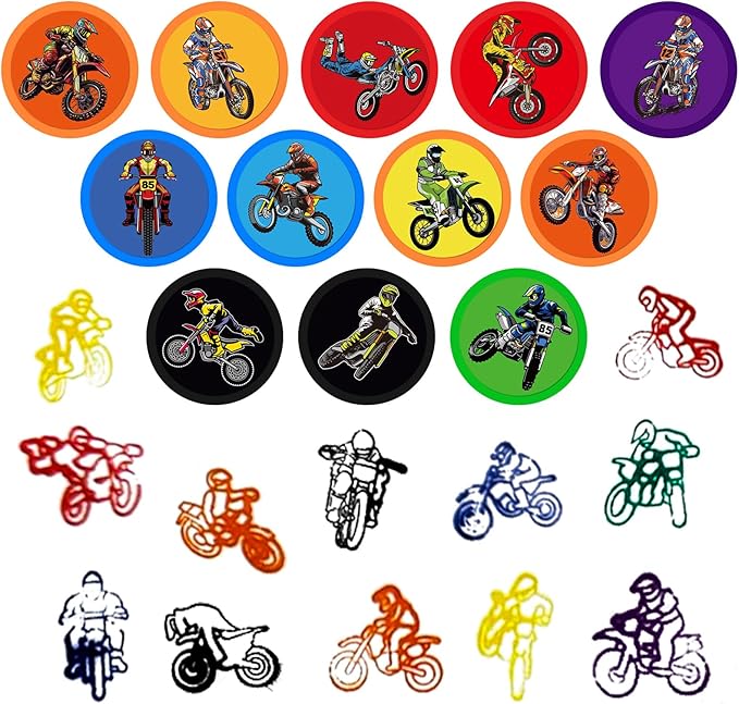 Cinrobiye 24 PCS Dirt Bike Party Stampers，Motocross Birthday Favors, Racing Goodie Bag Fillers, Cross Country Motorcycle Party Supplies, Classroom Rewards, Pinata & Carnival Prizes for Boys Girls