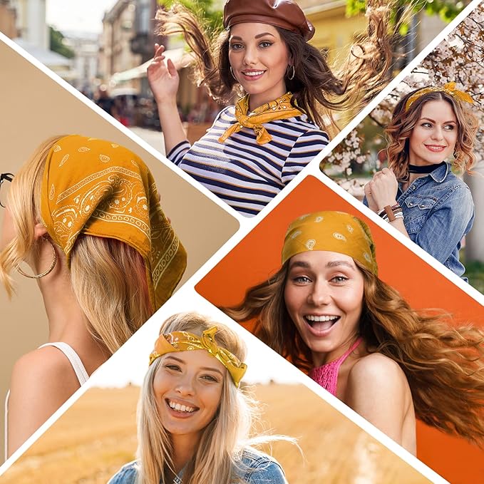 PLULON 30 Pack Bandanas for Men Women, Polyester Novelty Paisley Pattern Bandana Headbands Wristband Neckerchief Cowboy