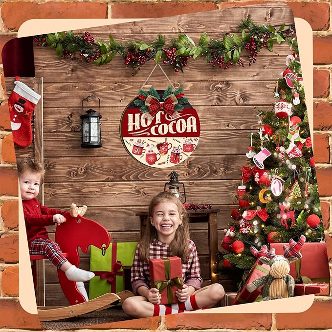 Vicenpal Interchangeable Welcome Sign for Front Door with 17 Magnetic Icons, Wooden Seasonal Front Porch Door Decor with 4 Seasonal Wreaths and 17 Changeable Icons for Holiday Party(Black)
