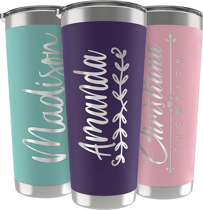 Personalized Gifts For Women - 30 Oz. Custom Tumblers w/Lid, Purple - Insulated Travel Coffee Mugs - Optional Straw Set, Stainless Steel Double Wall Coffee Tumbler, Personalized Cups
