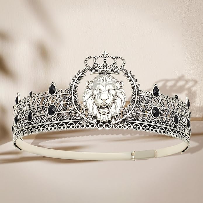 King Crown and Birthday Sash, King Crown for Men,Gold Men's Tiara Prince Diadem,Royal Medieval Cosplay Birthday Prom Halloween Hair Accessories