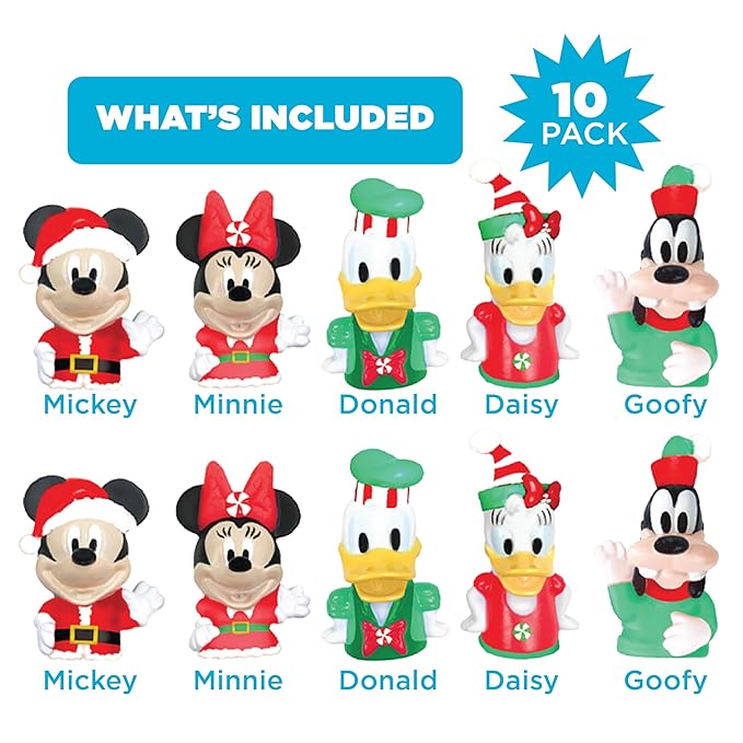 Disney Mickey and Friends 10 Piece Holiday Finger Puppet Set - Educational Play, Party Favors, Bath and Pool Toys, Snow Fun, Playtime Activities