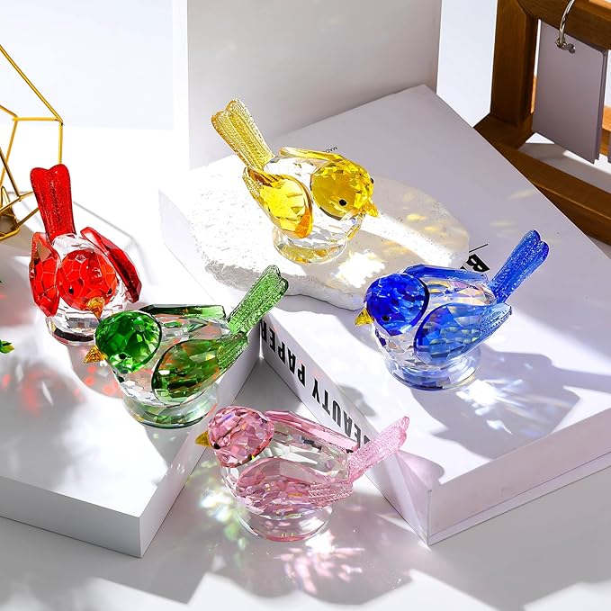Ornalrist Crystal Green Clear Birds Figurine Handmade Collectible Animal Figurines Gifts for Him Dad Table Home Decoration Paperweight