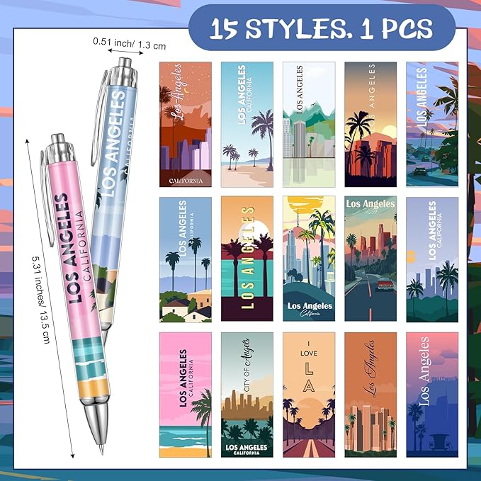 15 Pcs Los Angeles Travel Ballpoint Pens Los Angeles Souvenirs Gifts American Travel Pen Bulk Retractable USA Souvenirs for Office Supplies Traveler Gifts
