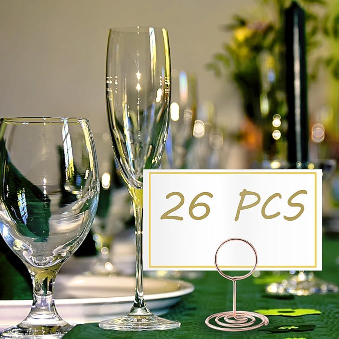 Hoewina 26Pcs Table Number Holders, Place Card Holder, Wire Picture Holder, Small Size Table Card Holders, Photo Holder for Centerpieces, Wedding Reception, Party, Birthday (Rose Gold)