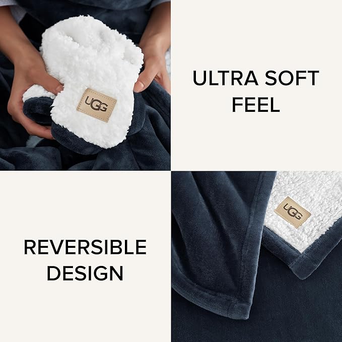 UGG Nita Twin/Twin XL Blanket Fleece Fluffy Soft Fuzzy Bedding Cozy Big Plush Warm Big Throw Blankets for Couch, Machine Washable, 60-inch x 90-inch, Navy Blue